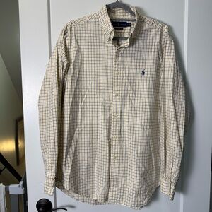 Ralph Lauren Classic Fit 100% Cotton Yellow White Windowpane Plaid Dress Shirt L